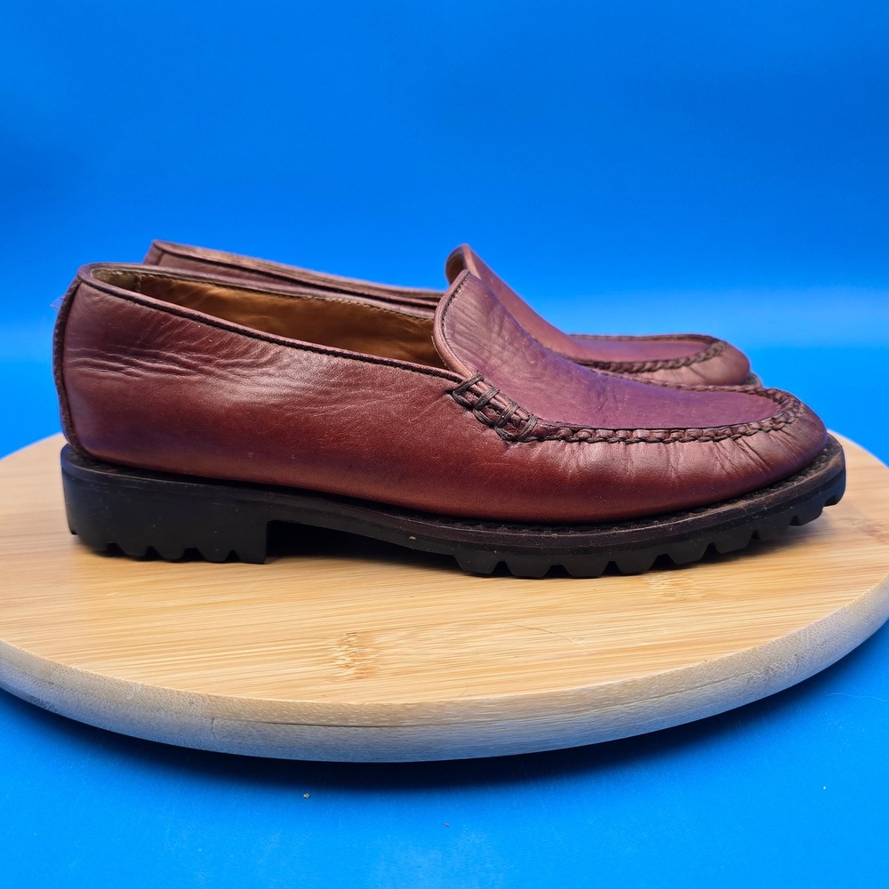Vintage Cole Haan Burgundy Leather Lug Sole Loafers Made in‎ Brazil